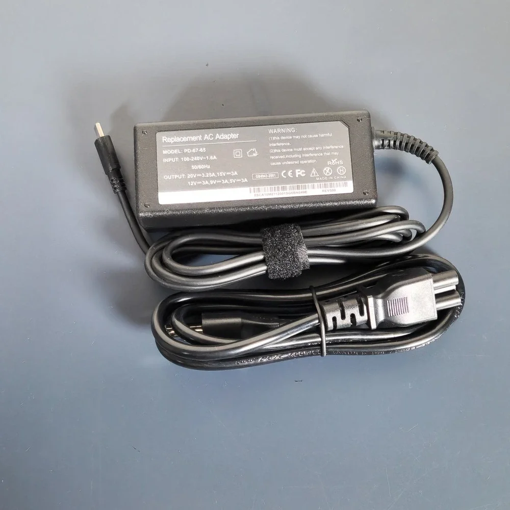 65W USB-C Laptop Charger Replacement AC Adapter PD-67-65‎ Black